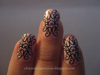 pink and black damask nails