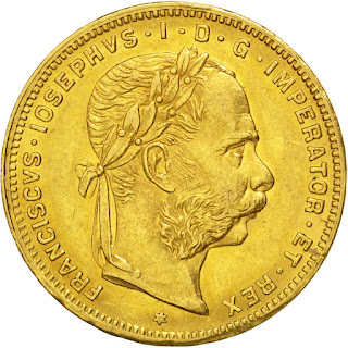 Austrian Gold Coins 8 Florins 20 Francs, Emperor Franz Joseph I
