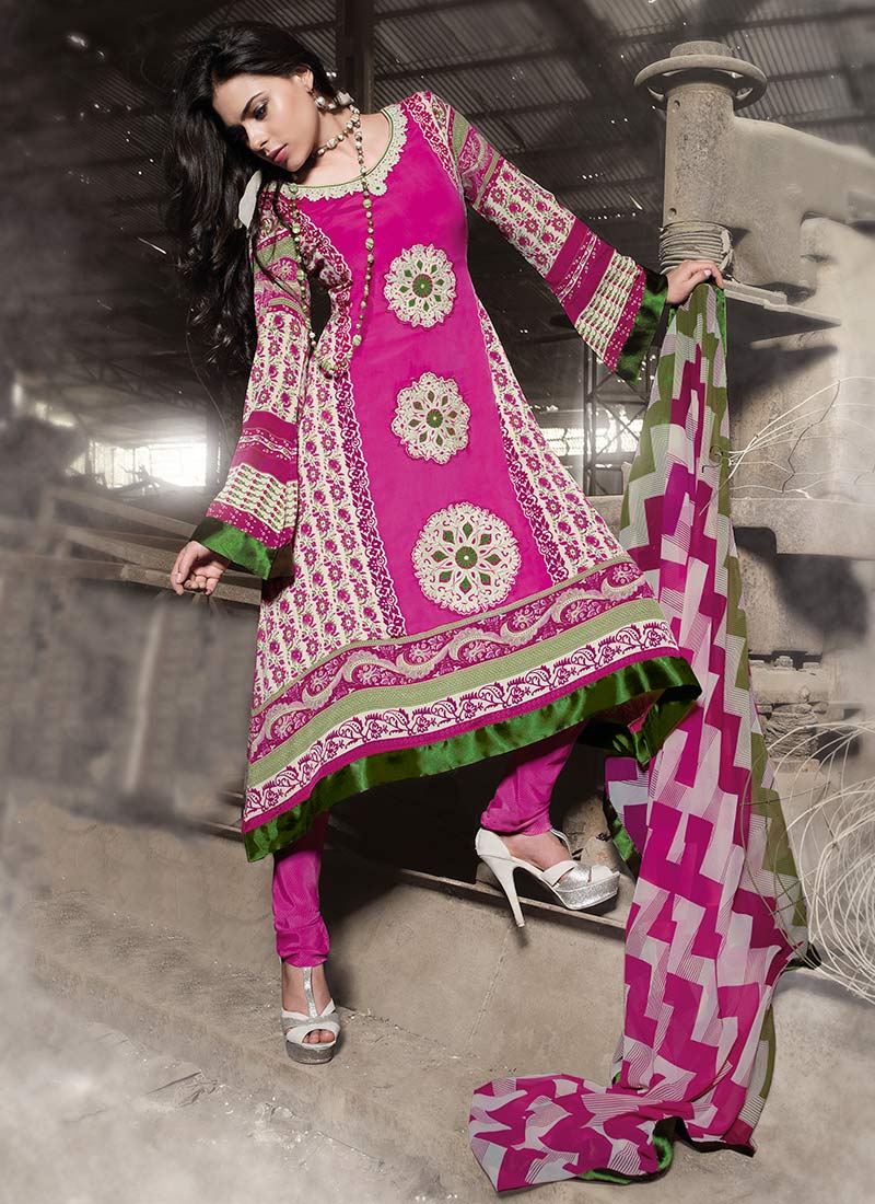 Pink Cotton Churidar Suit