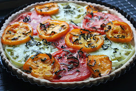 Heirloom tomato and goat cheese tart