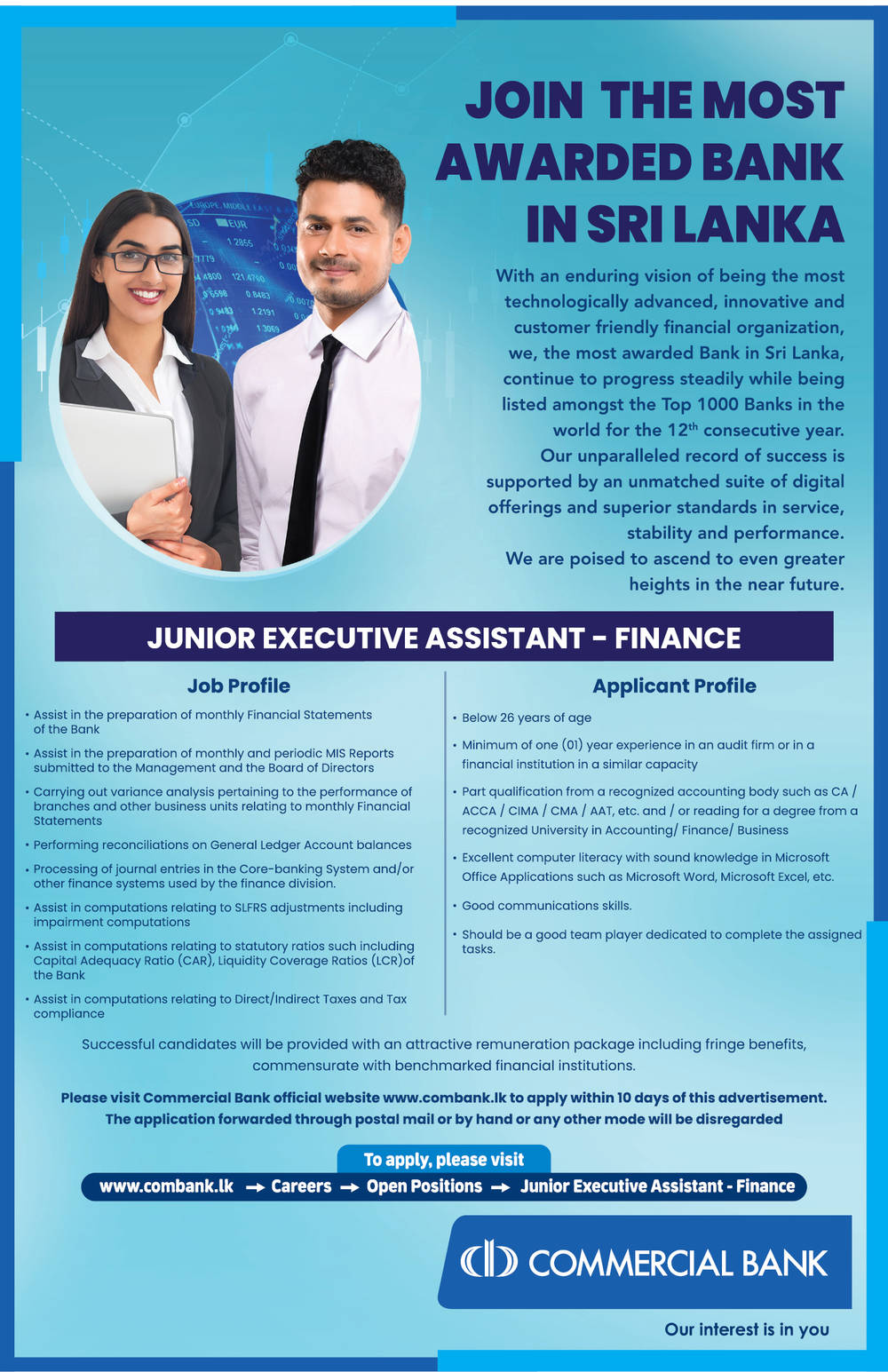 Commercial Bank Junior Executive Vacancies