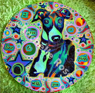 vinyl LP record painted with inspiration from an Italian greyhound that I know