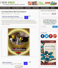 Isewfree.com screen capture of eSheep Designs' Wave Purse Organizer