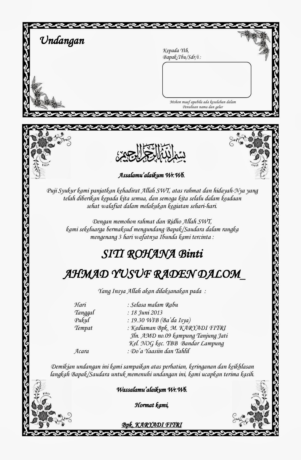 Download Contoh Surat Undangan Tahlil Dan Syukuran Google