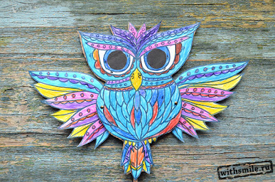 Movable Owl Paper Doll. Templates for children's crafts. Бумажная подвижная игрушка Сова, дергунчики. Шаблоны для детских поделок.