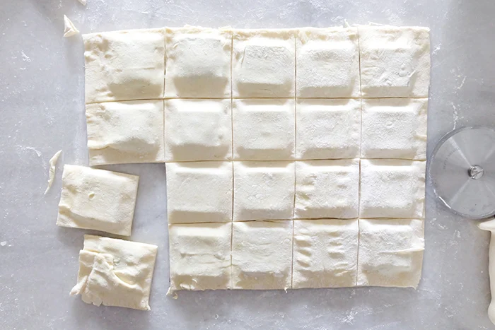 cutting puff pastry into squares