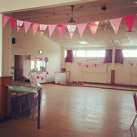 Hall decorated for 70th birthday party