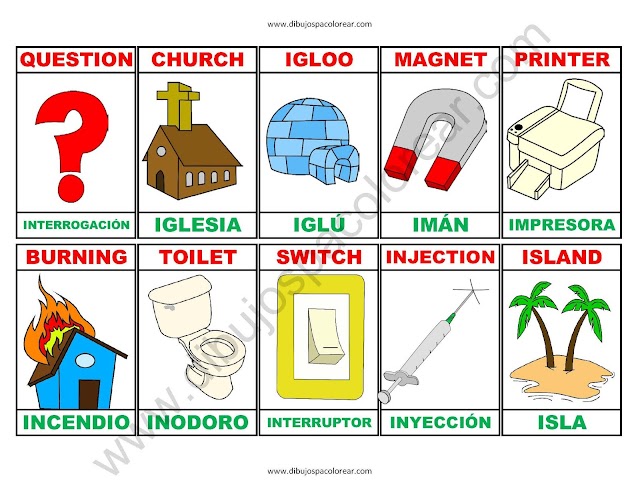 Memorama a color Español - Ingles de la letra I