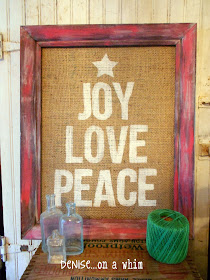 Painted Burlap Sign in a Red Rustic Frame via http://deniseonawhim.blogspot.com