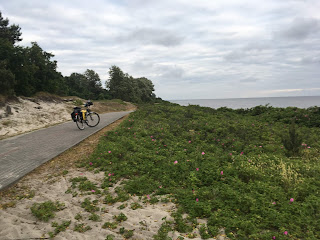 Półwysep Helski, trasa rowerowa nad wodą, w kwitnących różach