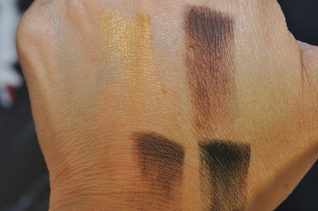 MAC Maleficent eye shadow quad: Goldmine, Ground brown Concrete, Carbon