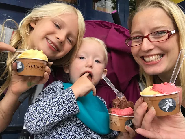 Selfie of me and my girls eating Vegan sorbetti