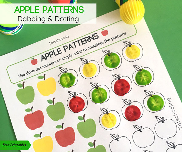 apple patterns do a dot activity totschooling toddler preschool kindergarten educational printables