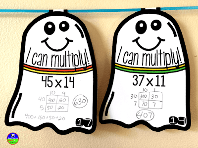 multiplication ghost math pennants for Halloween