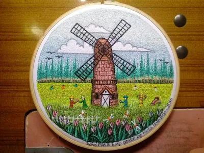 Windmill and Tulips embroidery