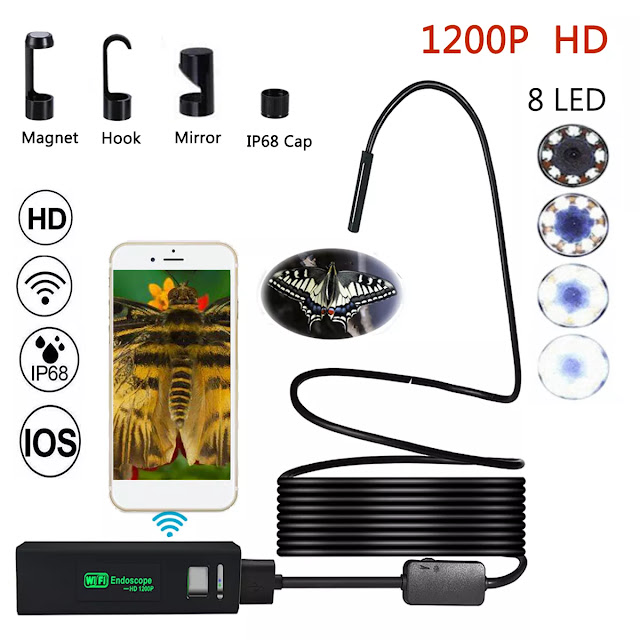 1200P HD Wifi 8LED Borescope Inspection Camera IP68 For Android iPhone