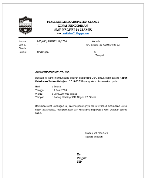 Contoh Surat Resmi Undangan Rapat Kelulusan Mediailmu22