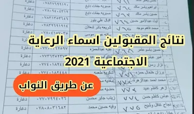 نتائج المقبولين من اسماء الرعاية الاجتماعية 2021 results.. المتقدمين عن طريق النواب