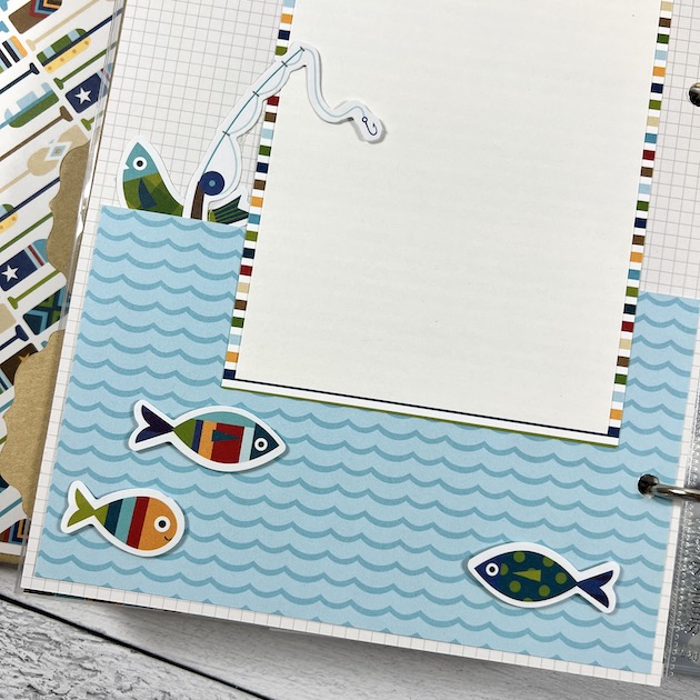 Lake Life Scrapbook Album Page for photos of boating, fishing, and a vacation