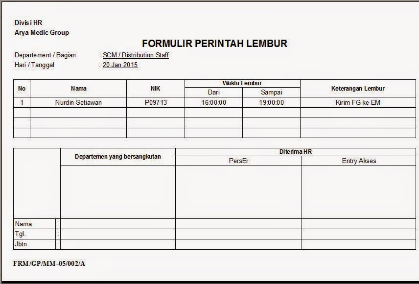 Contoh Formulir Lembur - Temblor En