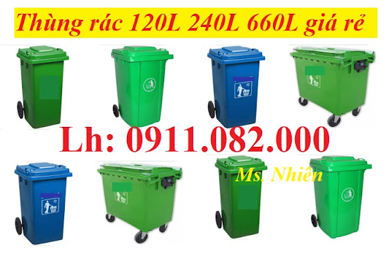 Cà mau- nơi cung cấp thùng rác giá rẻ- thùng rác 120l 240l 660l màu xanh- lh 0911082000 Tytyty