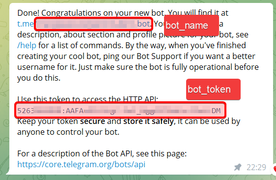 Get telegram token to access the HTTP API