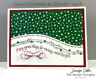 Curvy Christmas/Curvy Celebrations by Stampin' Up!® This Christmas card uses the Classic Christmas designer paper and Curvy Dies.  Click on the photo to go to the blog and see the video.  #StampinUp #StampTherapist