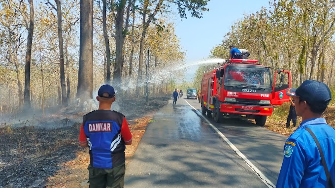 Berlangsung Kondusif Polsek Pulung Bersama Inkait Gerak Cepat Padamkan Kebakaran Daun Kering/Seraseh Jati Dan Semak