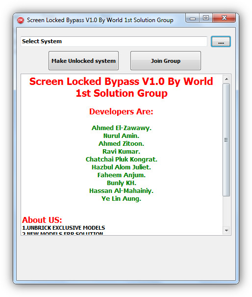 Screen Lock Bypass By World 1st Mobile Solution Group V1.0