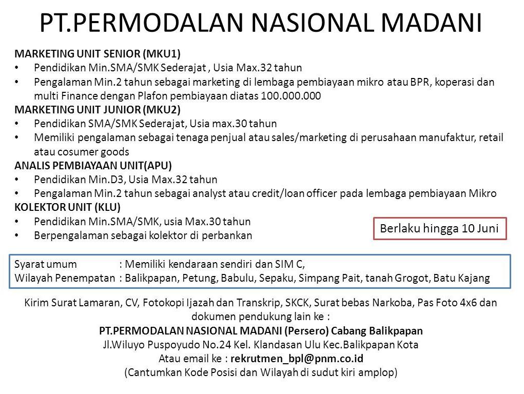 Lowongan Kerja Kota Balikpapan: Lowongan PT.PERMODALAN 