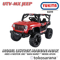Mobil Listrik Mainan Anak Yukita 6699 Jeep UTV-MX 4WD Gearbox 4 x 380 Aki 12V7Ah Mode Ayun Pintu Bisa Dibuka 2 Kursi Battery-Powered Ride-On Car for Kids