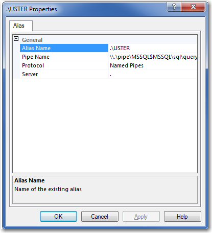 Figure: “.\USTER” points to “.\MSSQL” via Named Pipes