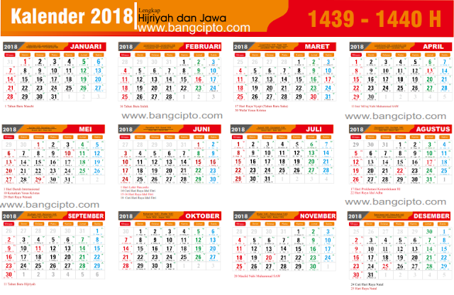 Gratis Template Kalender 2018 PDF Lengkap libur Nasional ...