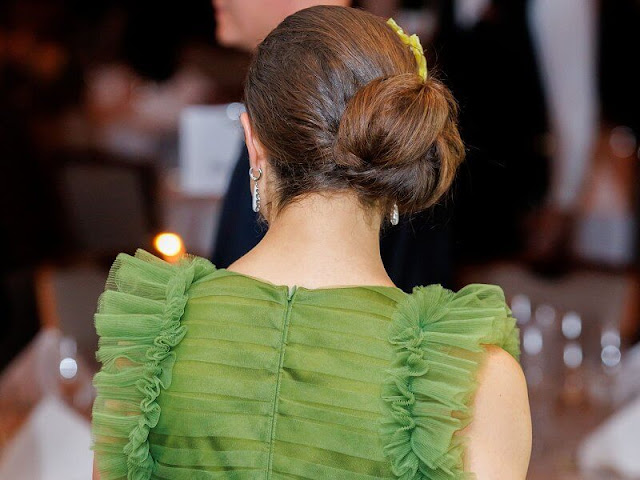Crown Princess Victoria wore a green tulle gown by H&M Conscious Exclusive collection. Maria Nilsdotter Nocturnal Tiara
