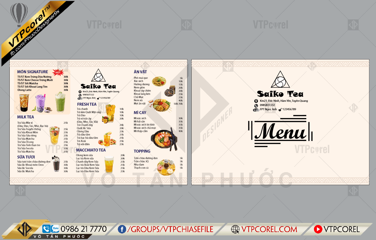 Mẫu menu quán trà sữa đơn giản Sang trọng CDR12