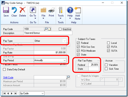 pay code bonus setup annual fixed %