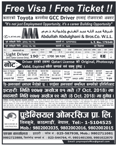 Free Visa Free Ticket Jobs in Qatar for Nepali, Salary Rs 54,130