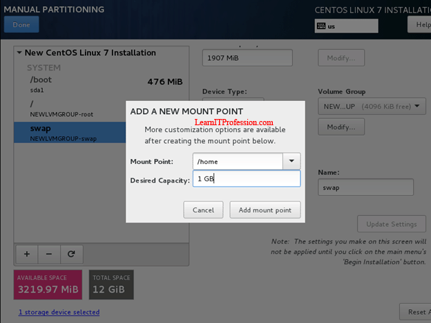 how install centos 7 with lvm