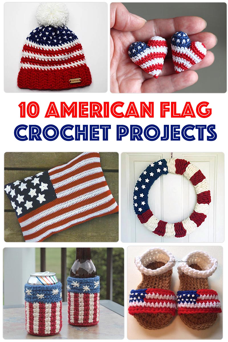 10 crochet project ideas featuring the American Flag. Adding stars and stripes can give any crocheted project a patriotic twist.