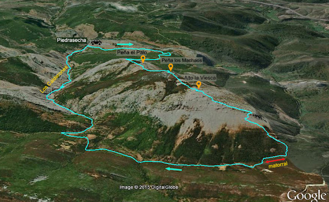 Mapa señalizado de la ruta al Alto la Viesca y Peña los Machaos desde el pueblo leonés de Piedrasecha