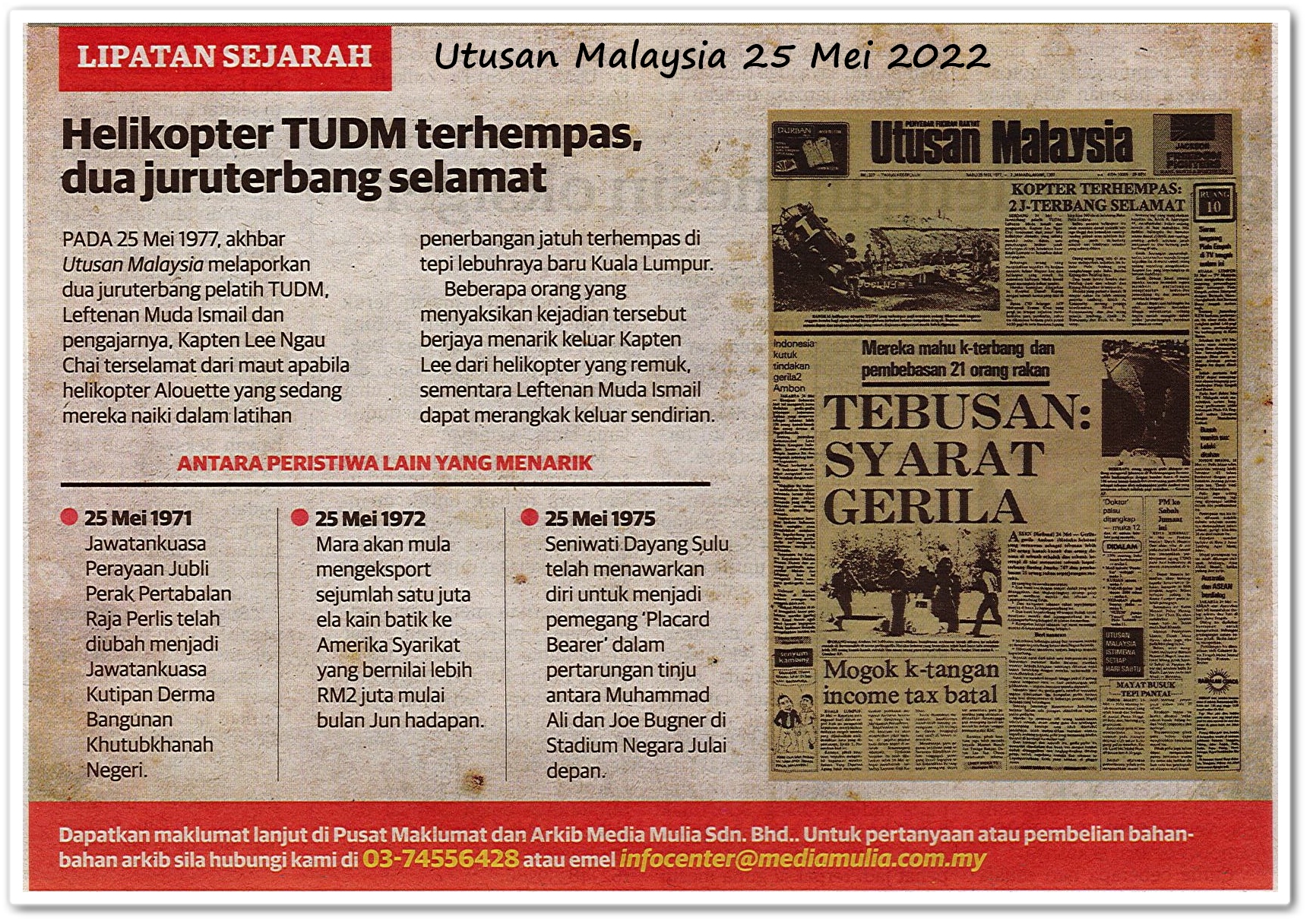 Lipatan sejarah 25 Mei - Keratan akhbar Utusan Malaysia 25 Mei 2022