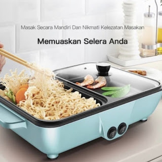 Mini Elektrik Hotpot 2 in 1 / Mini Steamboat Grill Pan BBQ Multifungsi