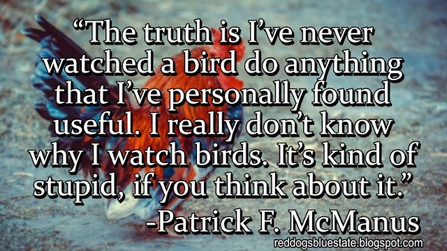 “The truth is I’ve never watched a bird do anything that I’ve personally found useful. I really don’t know why I watch birds. It’s kind of stupid, if you think about it.” -Patrick F. McManus