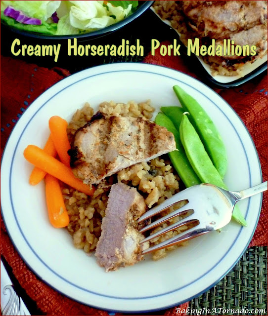 Creamy Horseradish Pork Medallions | recipe developed by Karen of www.BakingInATornado.com | #recipe #dinner