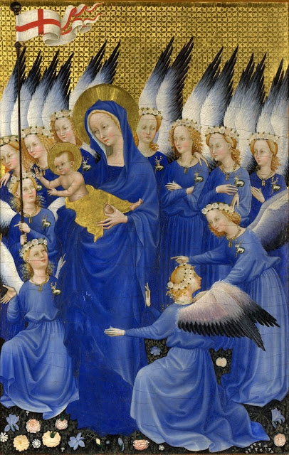 Одним из самых ранних примеров изображения Девы Марии из синего лазурита был диптих Уилтона, около 1399 г.