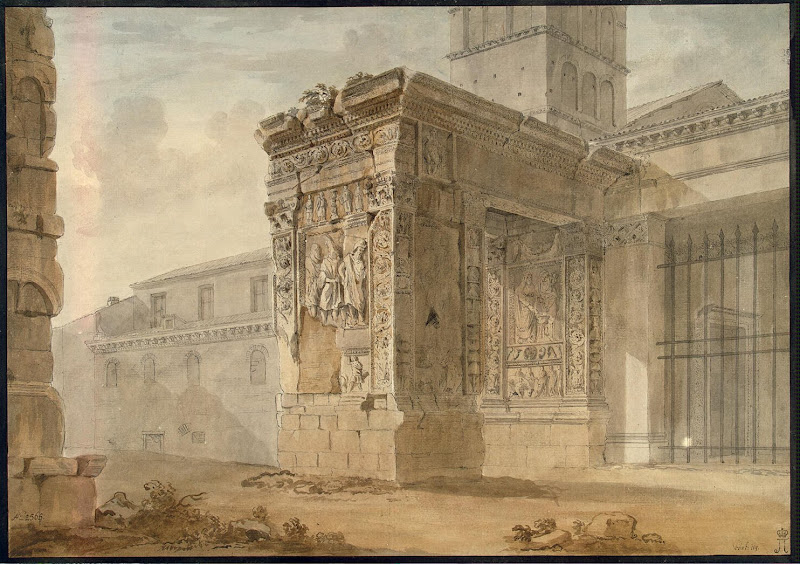 Arch of the Money-Changers in Rome by Charles-Louis Clerisseau - Architecture, Landscape Drawings from Hermitage Museum