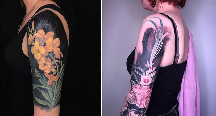 Floral Tattoos on a Black Background