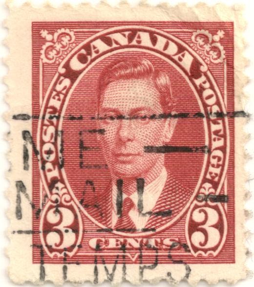 King George VI, Canada Postage (Postes), 3 cents, red ...