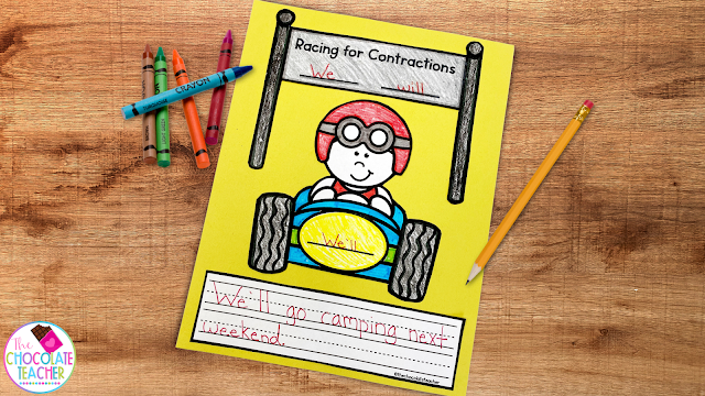 Your students will love getting creative as they learn how to create contractions and use them in sentences with this fun race car craft.