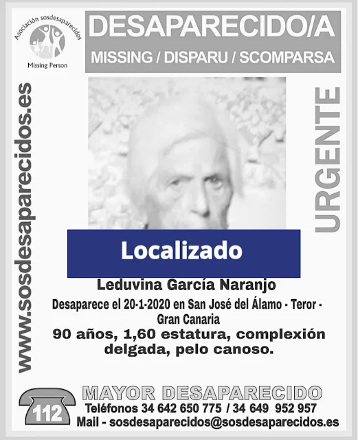 Ha sido localizada la mujer de 90 años desaparecida en Teror, Gran Canaria, Leduvina García